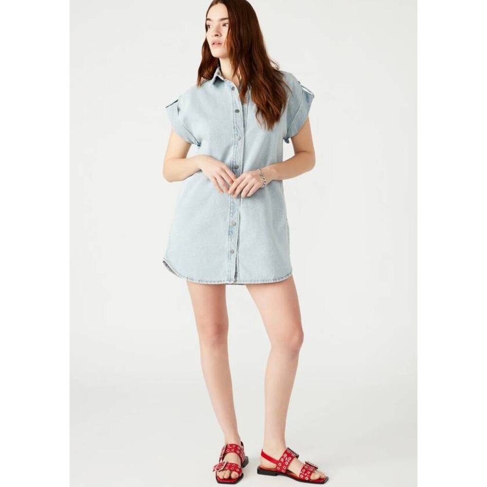 STEVE MADDEN Ilara Denim Dress Stone Wash Blue Large NWT Coastal Cowgirl Utility